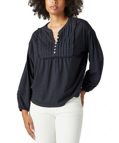 Pintucked Textured Knit Top Black $24.61 Tops