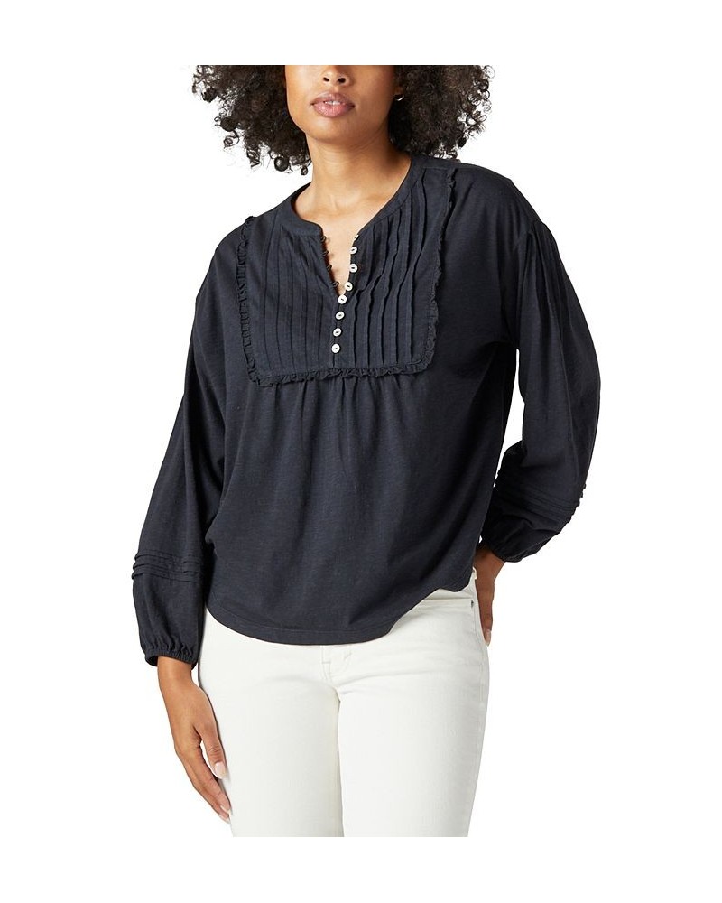 Pintucked Textured Knit Top Black $24.61 Tops