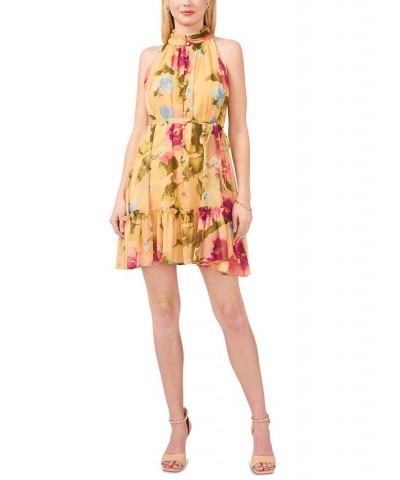 Button-Front Halter Dress Yellow/Pink $37.38 Dresses