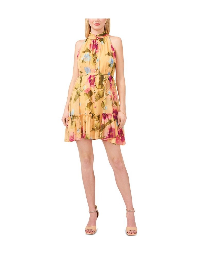 Button-Front Halter Dress Yellow/Pink $37.38 Dresses