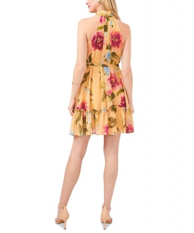 Button-Front Halter Dress Yellow/Pink $37.38 Dresses