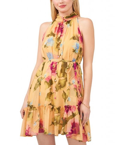 Button-Front Halter Dress Yellow/Pink $37.38 Dresses