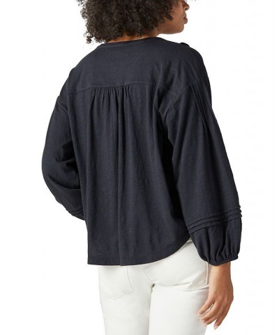 Pintucked Textured Knit Top Black $24.61 Tops