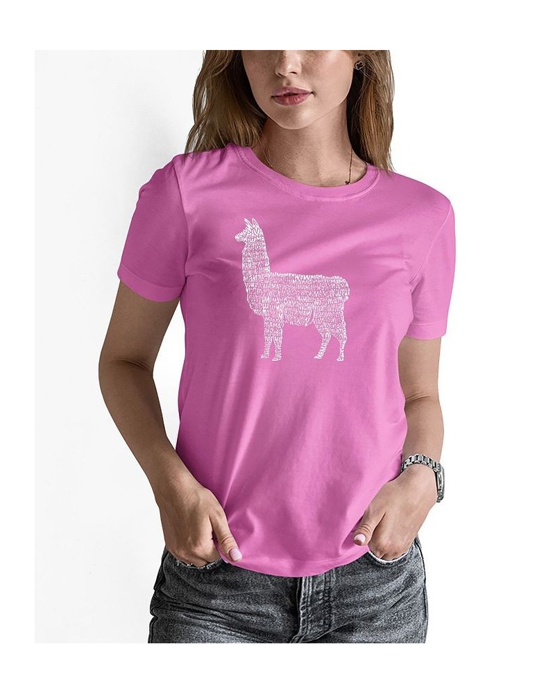 Women's Llama Mama Word Art T-shirt Pink $16.45 Tops