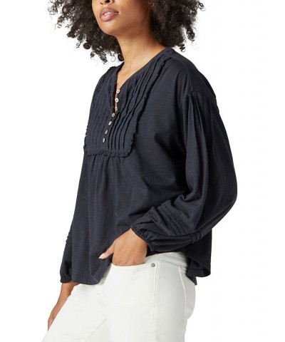 Pintucked Textured Knit Top Black $24.61 Tops