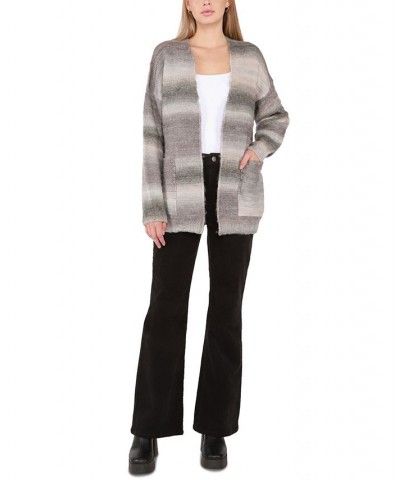 Women's Texture-Knit Striped Cardigan Grey Stripe $36.34 Sweaters