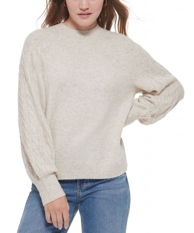 Women's Cable Knit Crewneck Sweater Brown $25.87 Sweaters