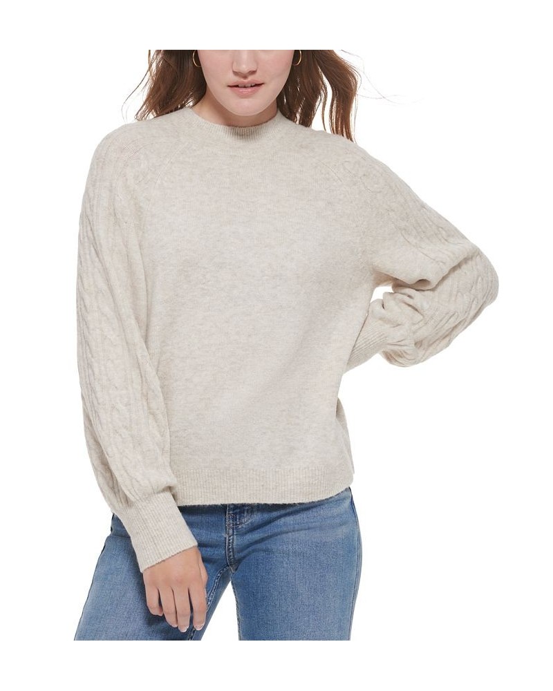 Women's Cable Knit Crewneck Sweater Brown $25.87 Sweaters