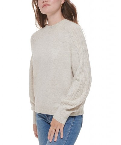 Women's Cable Knit Crewneck Sweater Brown $25.87 Sweaters