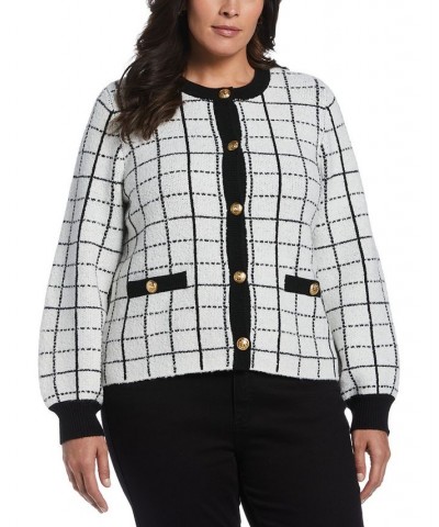 Plus Size Windowpane Plaid Jacket Sweater Black $35.70 Sweaters