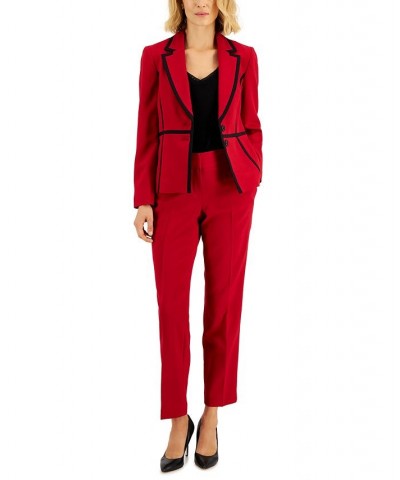 Crepe Two-Button Framed Jacket & Slim Pants Regular and Petite Sizes Red $49.50 Suits