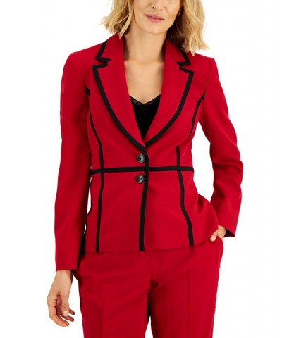 Crepe Two-Button Framed Jacket & Slim Pants Regular and Petite Sizes Red $49.50 Suits