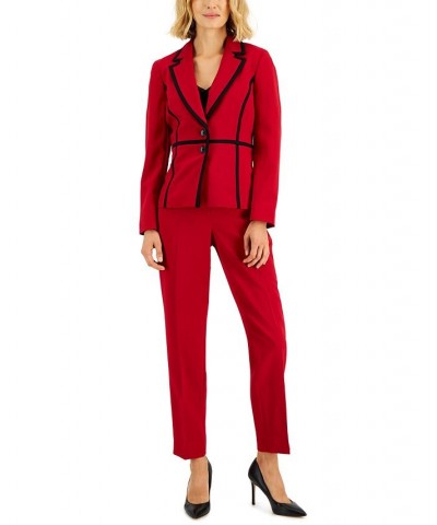 Crepe Two-Button Framed Jacket & Slim Pants Regular and Petite Sizes Red $49.50 Suits