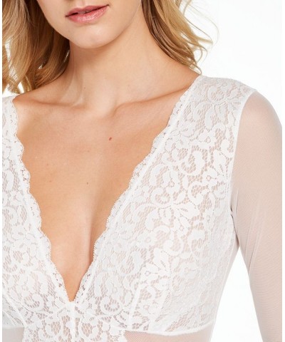 Not So Basic Long-Sleeve Lace Mesh Bodysuit White $30.00 Lingerie