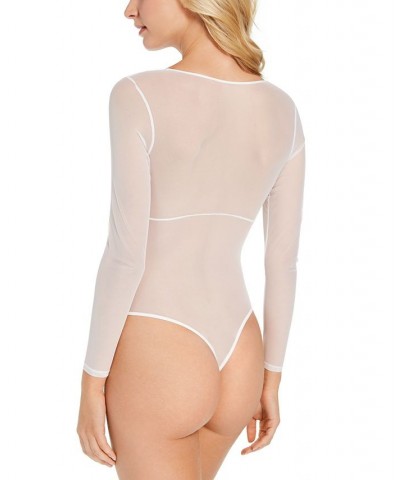 Not So Basic Long-Sleeve Lace Mesh Bodysuit White $30.00 Lingerie