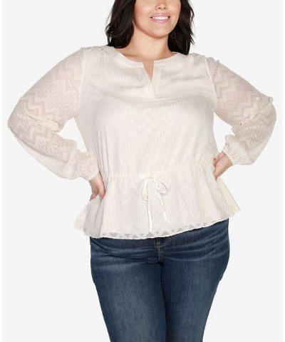 Black Label Plus Size Split Neck Peplum Top White $23.65 Tops