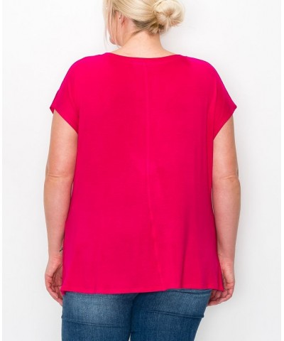 Plus Size V-neck Twist Front Top Hot Pink $16.56 Tops