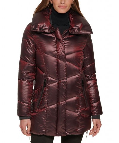 Women's Chevron Puffer Coat Red $90.00 Coats