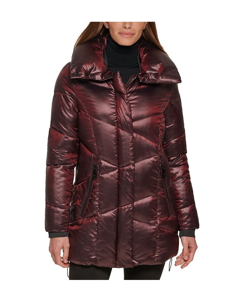 Women's Chevron Puffer Coat Red $90.00 Coats