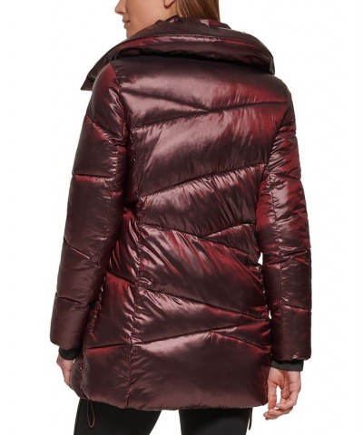 Women's Chevron Puffer Coat Red $90.00 Coats