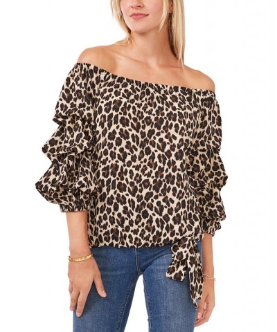 Leopard-Print Off-The-Shoulder Top Rich Black $42.66 Tops