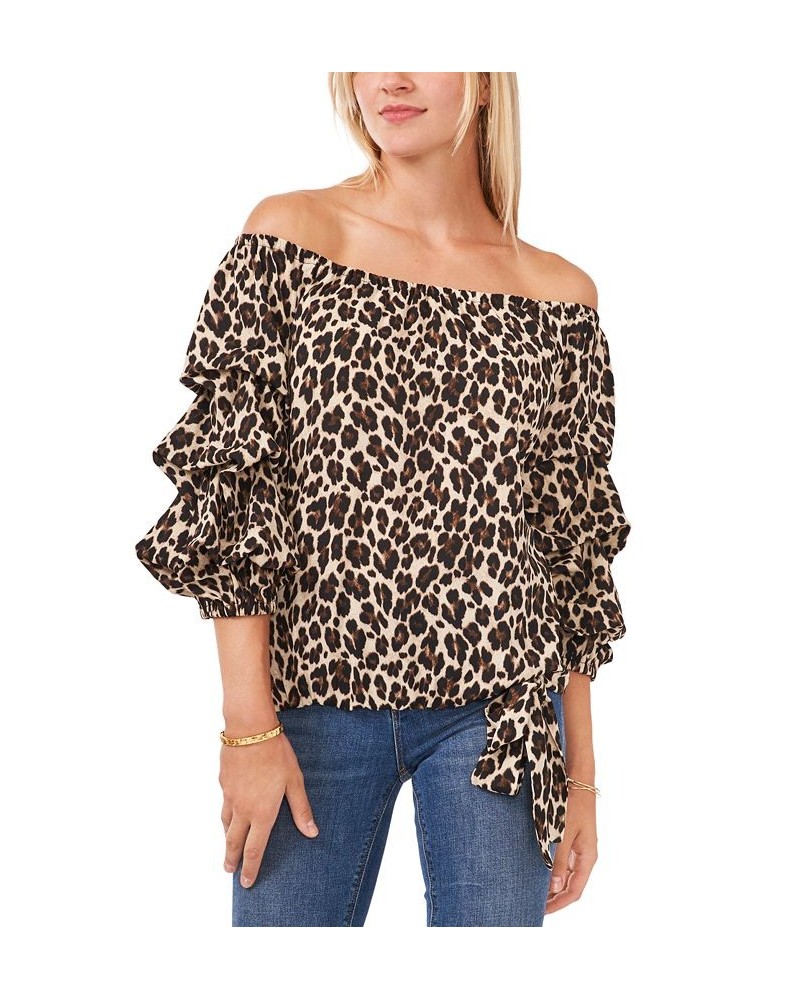 Leopard-Print Off-The-Shoulder Top Rich Black $42.66 Tops