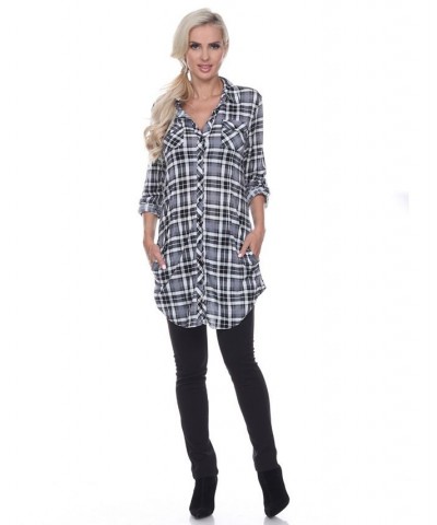 Women's Piper Stretchy Plaid Tunic White $29.76 Tops