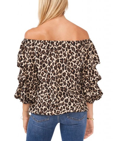 Leopard-Print Off-The-Shoulder Top Rich Black $42.66 Tops