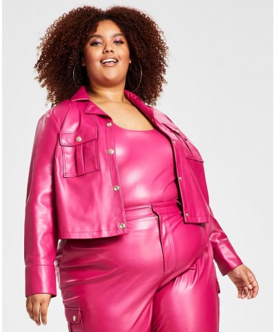 Plus Size Pleather Utility Jacket Tank Bodysuit & Pleather Utility Pants Sangria $32.03 Pants