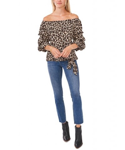 Leopard-Print Off-The-Shoulder Top Rich Black $42.66 Tops