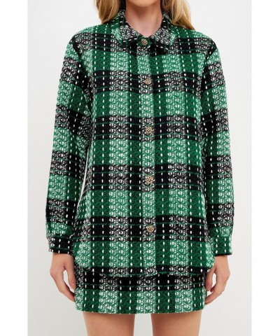 Women's Check Tweed Shirts Green $47.60 Tops