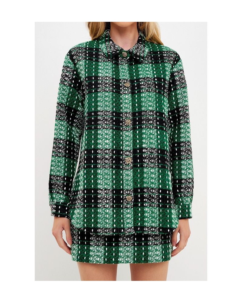 Women's Check Tweed Shirts Green $47.60 Tops