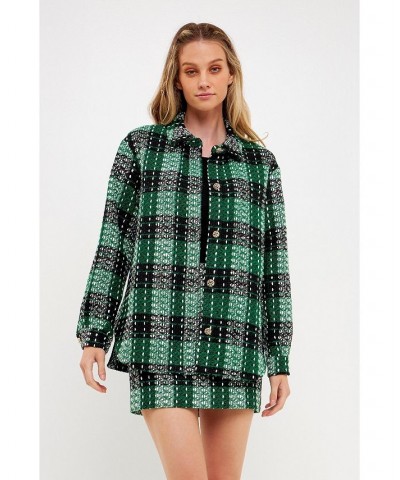 Women's Check Tweed Shirts Green $47.60 Tops