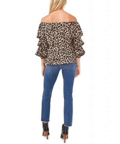 Leopard-Print Off-The-Shoulder Top Rich Black $42.66 Tops