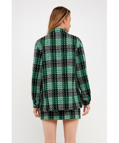 Women's Check Tweed Shirts Green $47.60 Tops