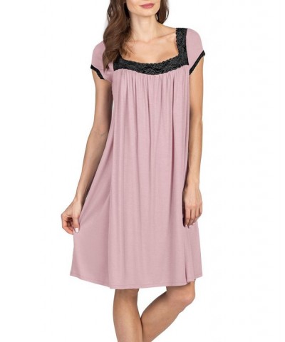 Women's Lacy Nursing Night Gown Pastel Pink $36.21 Sleepwear