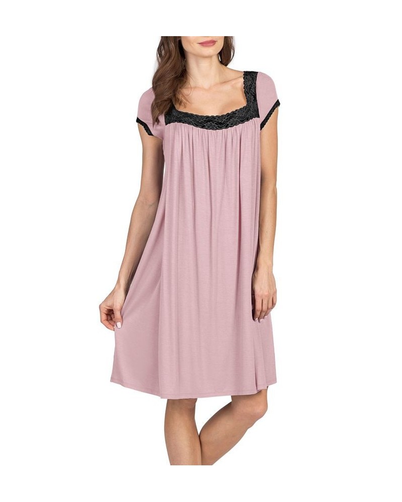 Women's Lacy Nursing Night Gown Pastel Pink $36.21 Sleepwear