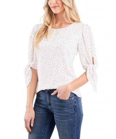 Women's Delicate Dot-Print Tie-Sleeve Blouse Top White $43.45 Tops