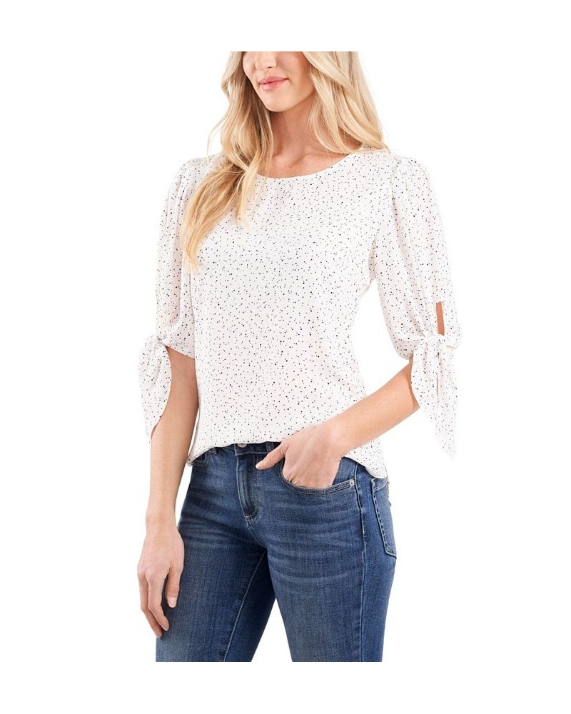 Women's Delicate Dot-Print Tie-Sleeve Blouse Top White $43.45 Tops