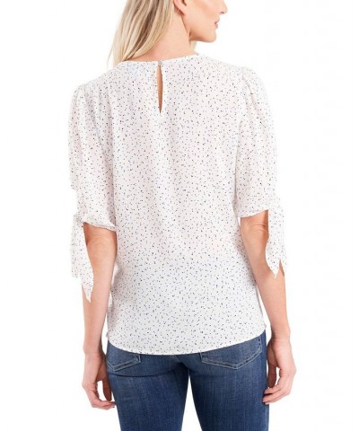 Women's Delicate Dot-Print Tie-Sleeve Blouse Top White $43.45 Tops