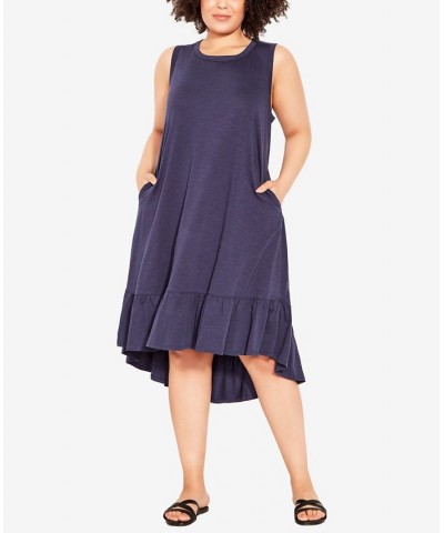 Plus Size Evie Ruffle Plain Dress Blue $26.59 Dresses