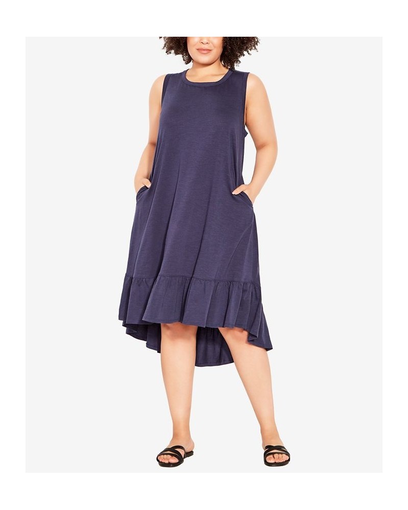 Plus Size Evie Ruffle Plain Dress Blue $26.59 Dresses