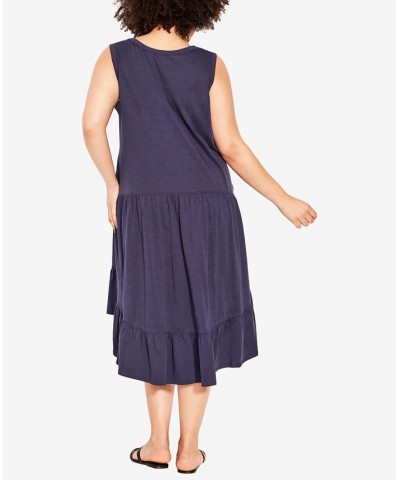 Plus Size Evie Ruffle Plain Dress Blue $26.59 Dresses