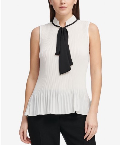 Tie-Neck Peplum Blouse White/Black $38.71 Tops