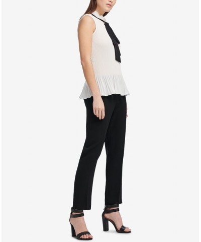 Tie-Neck Peplum Blouse White/Black $38.71 Tops