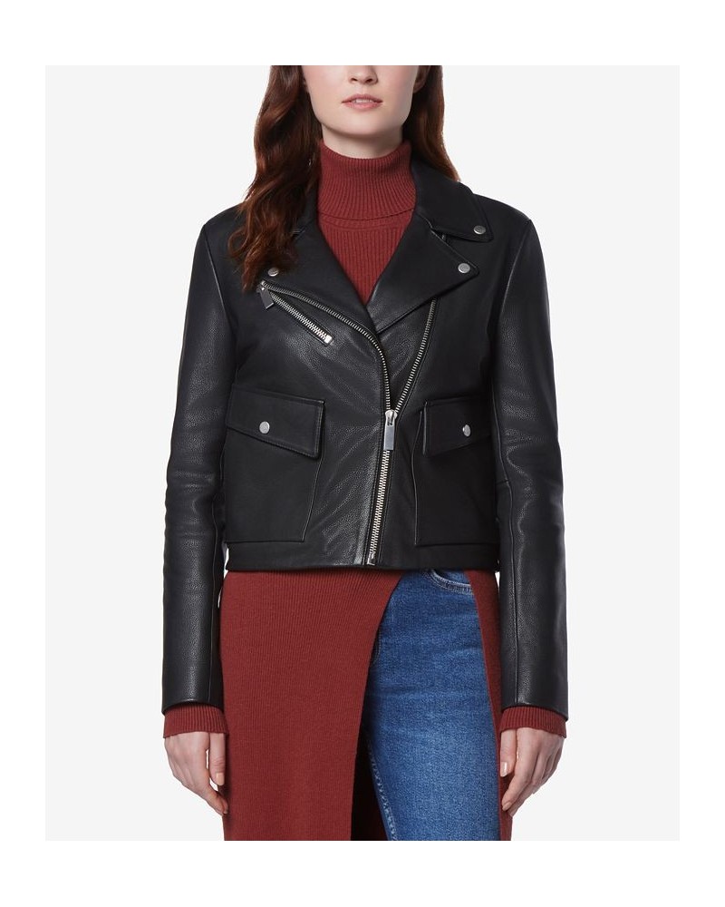 Women's Seton Asymmetric Leather Moto Jacket Black $134.40 Coats