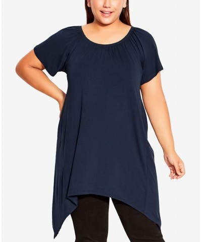 Plus Size Hanky Hem Plain Tunic Blue $27.60 Tops