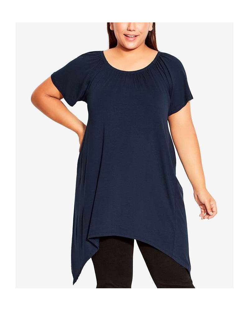 Plus Size Hanky Hem Plain Tunic Blue $27.60 Tops