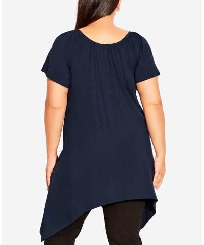 Plus Size Hanky Hem Plain Tunic Blue $27.60 Tops