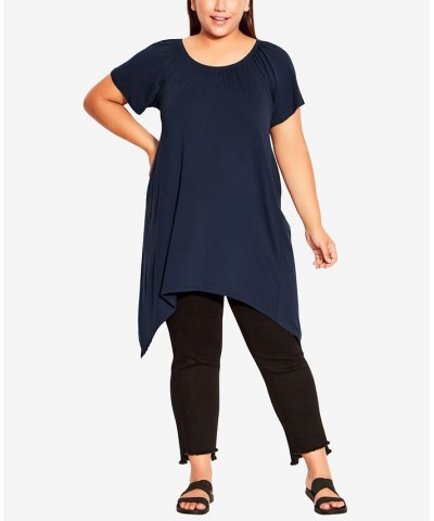 Plus Size Hanky Hem Plain Tunic Blue $27.60 Tops